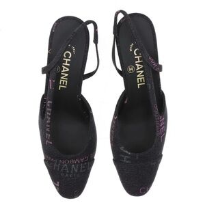 Chanel Coco Mark Denim Strap Pumps 37C Ladies' Black G31318 slingback Logo total